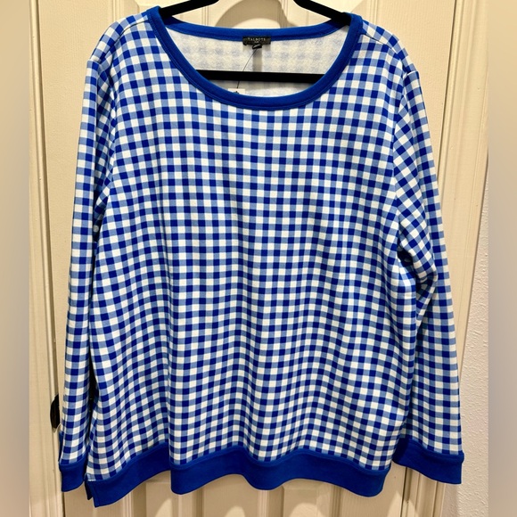Talbots crew neck sweatshirt 2x blue gingham - Picture 1 of 6